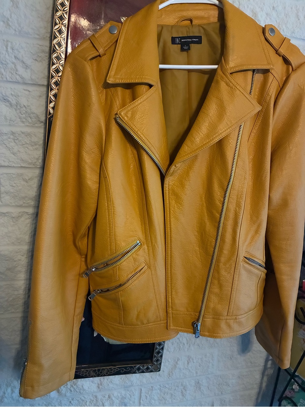 Worthington Women's Mustard Yellow Leather Moto Jacket